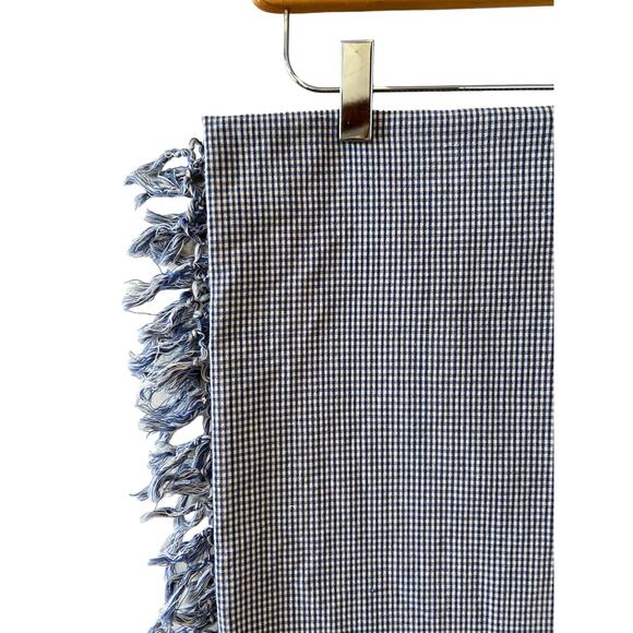 Preppy Blue and White Gingham Check Fringed Square Tablecloth - Picture 3 of 6